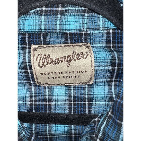 WRANGLER Western Pearl Snap Mens XL Blue Plaid Button Up Long Sleeve Shirt - Picture 5 of 6